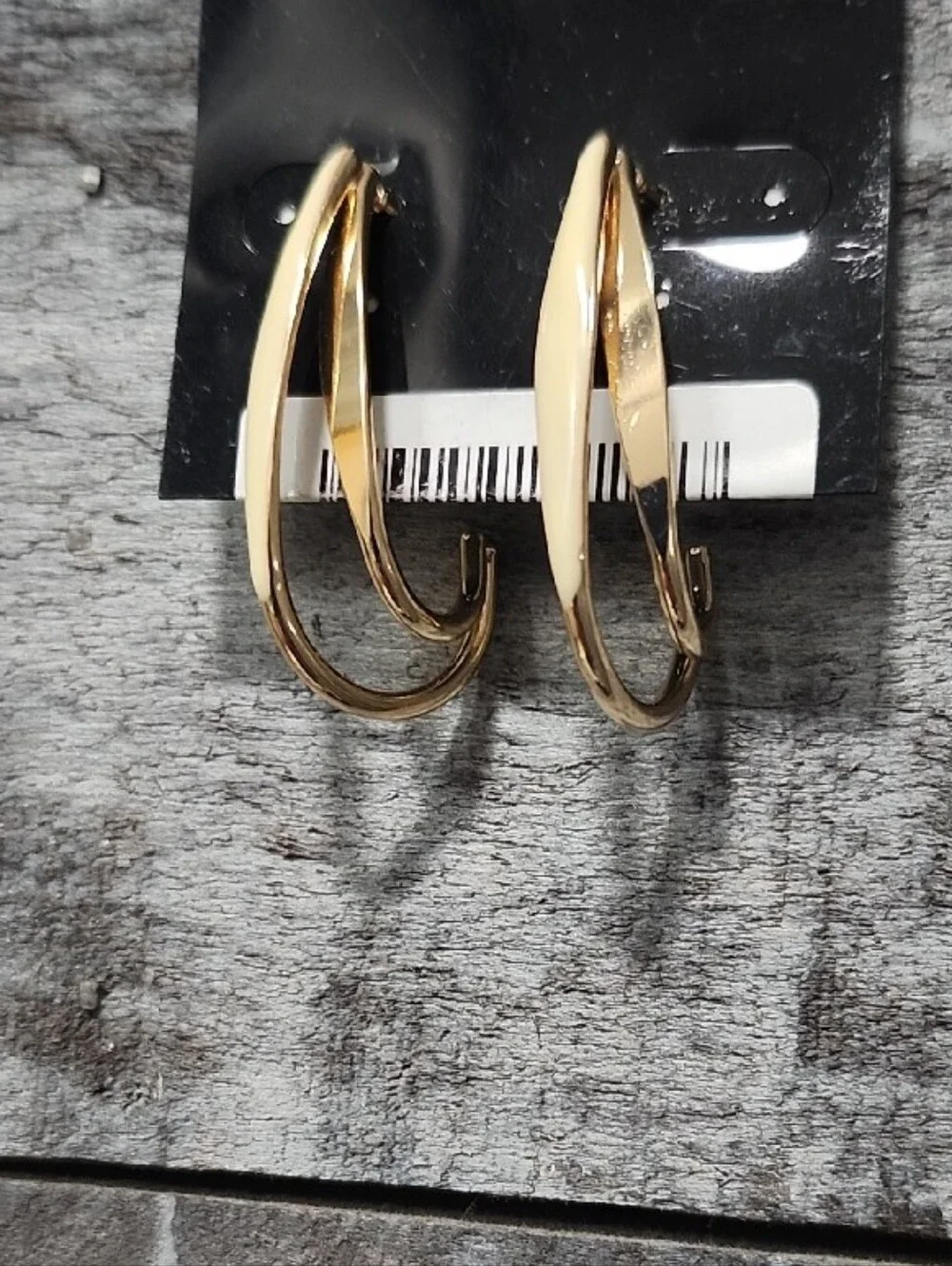 Gold and Cream Twist Hoop Earrings - Women Jewelry